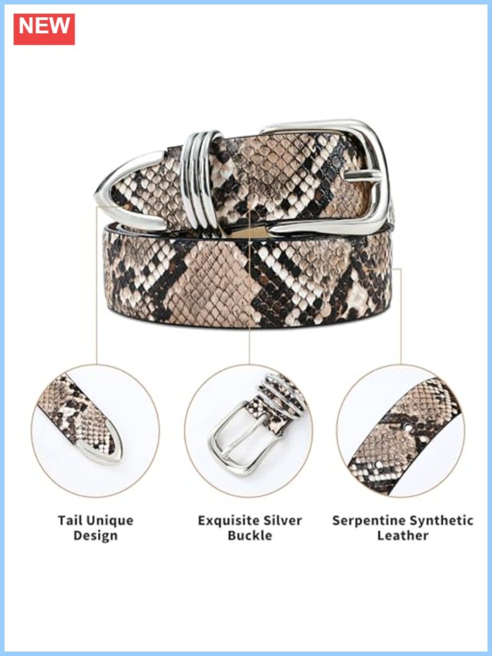 Snake Print Leather Belt Gold Buckle Women's Fashion Waist Belt - Picture 3 of 6